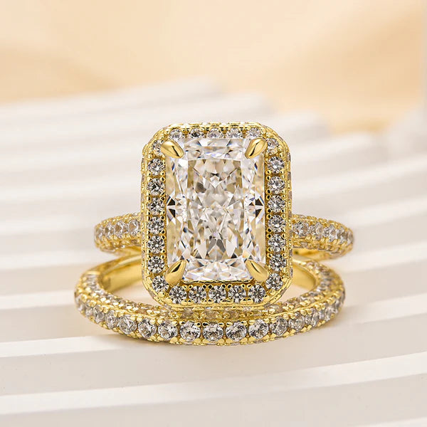Regal Shine Radiant Cut Wedding Ring Set for Women in Silver