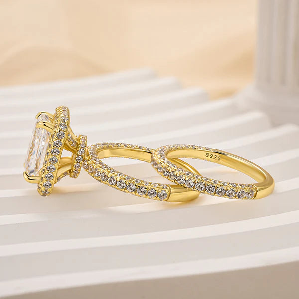 Regal Shine Radiant Cut Wedding Ring Set for Women in Silver
