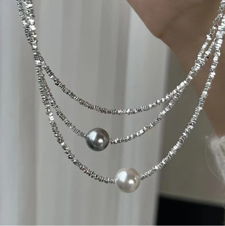 Sterling Silver Crushed Silver Pearl Necklace