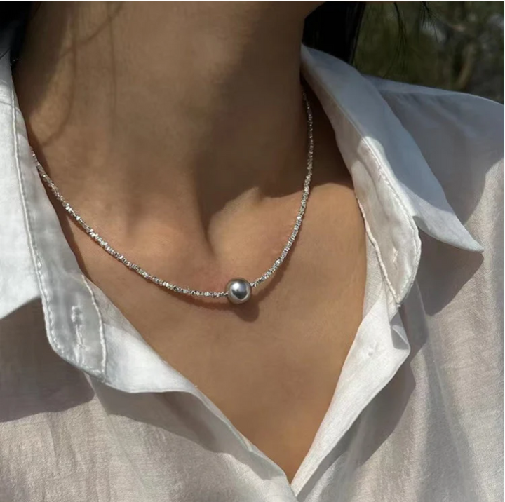 Sterling Silver Crushed Silver Pearl Necklace