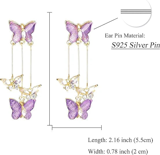 Purple Butterfly Tassel Style Zircon Earrings